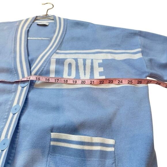 Sandro Paris Opera 'LOVE' Varsity Striped Cardigan Sweater Blue & White L - Picture 7 of 16